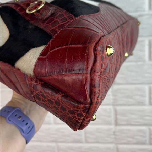 MARCO BUGGIANI CALF HAIR CROC EMBOSSED GENUINE LEATHER BOWLER BAG MADE IN ITALY - Picture 10 of 17